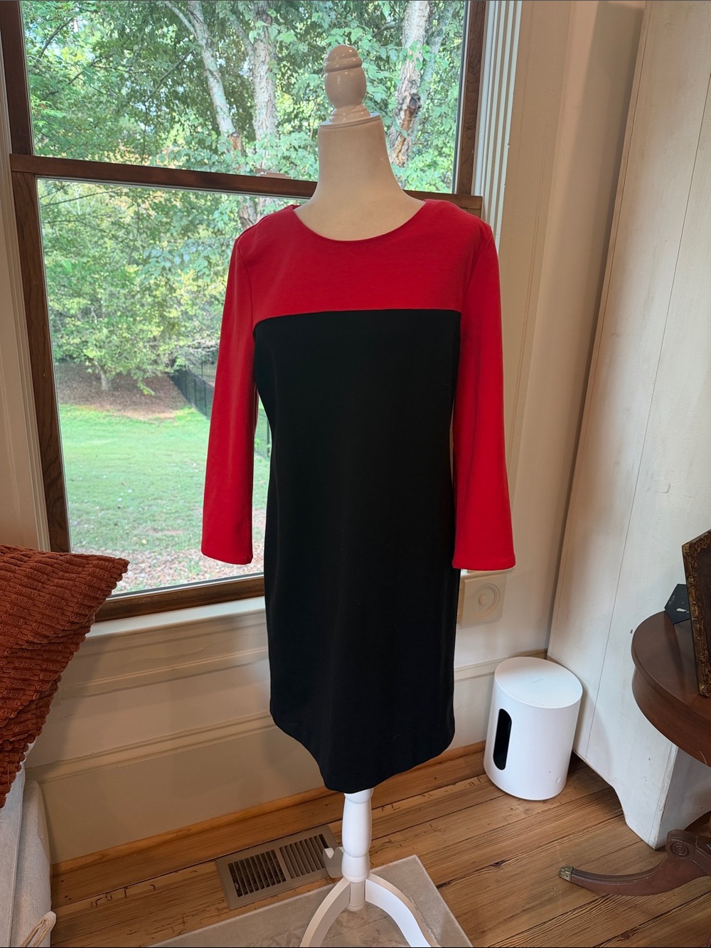 Michael Kors Red and Black Colorblock Long Sleeve Shift Dress Size 12